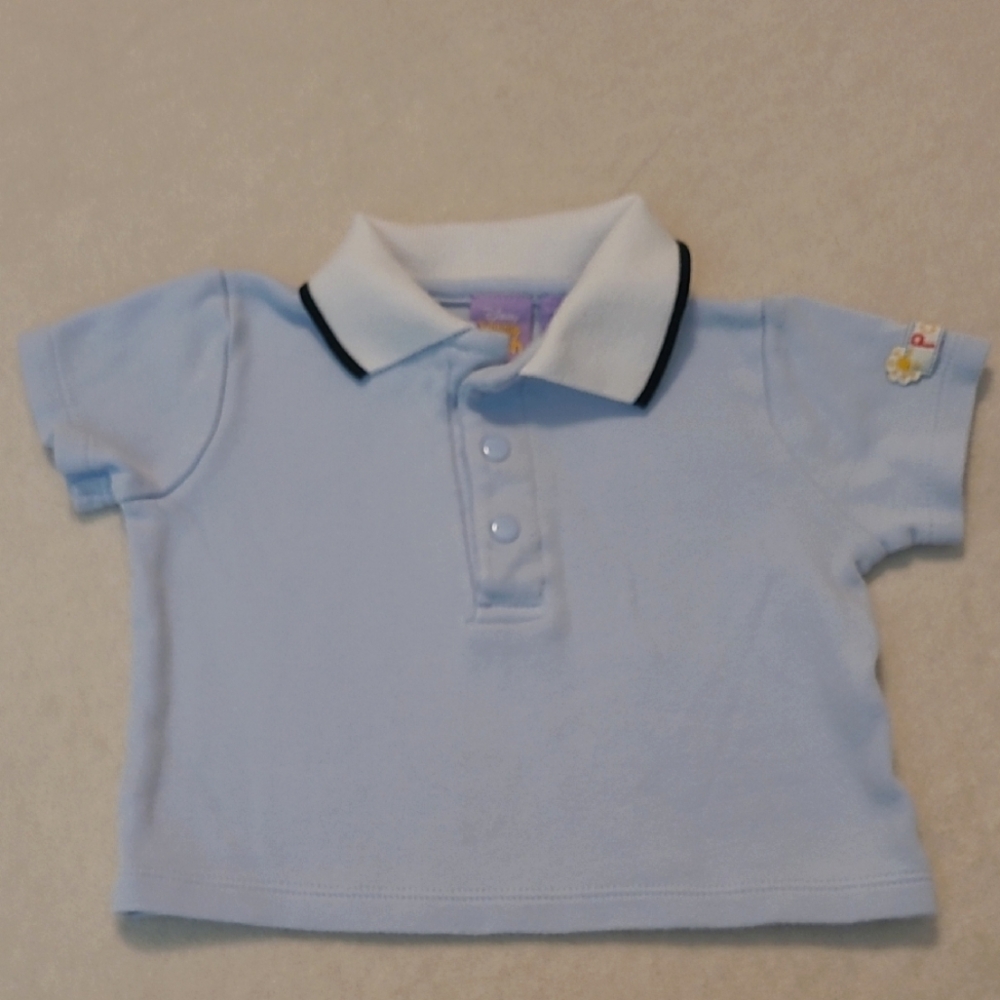Vintage Light Blue Kids Winnie The Pooh Collared Polo Shirt, Size 3-6 Months